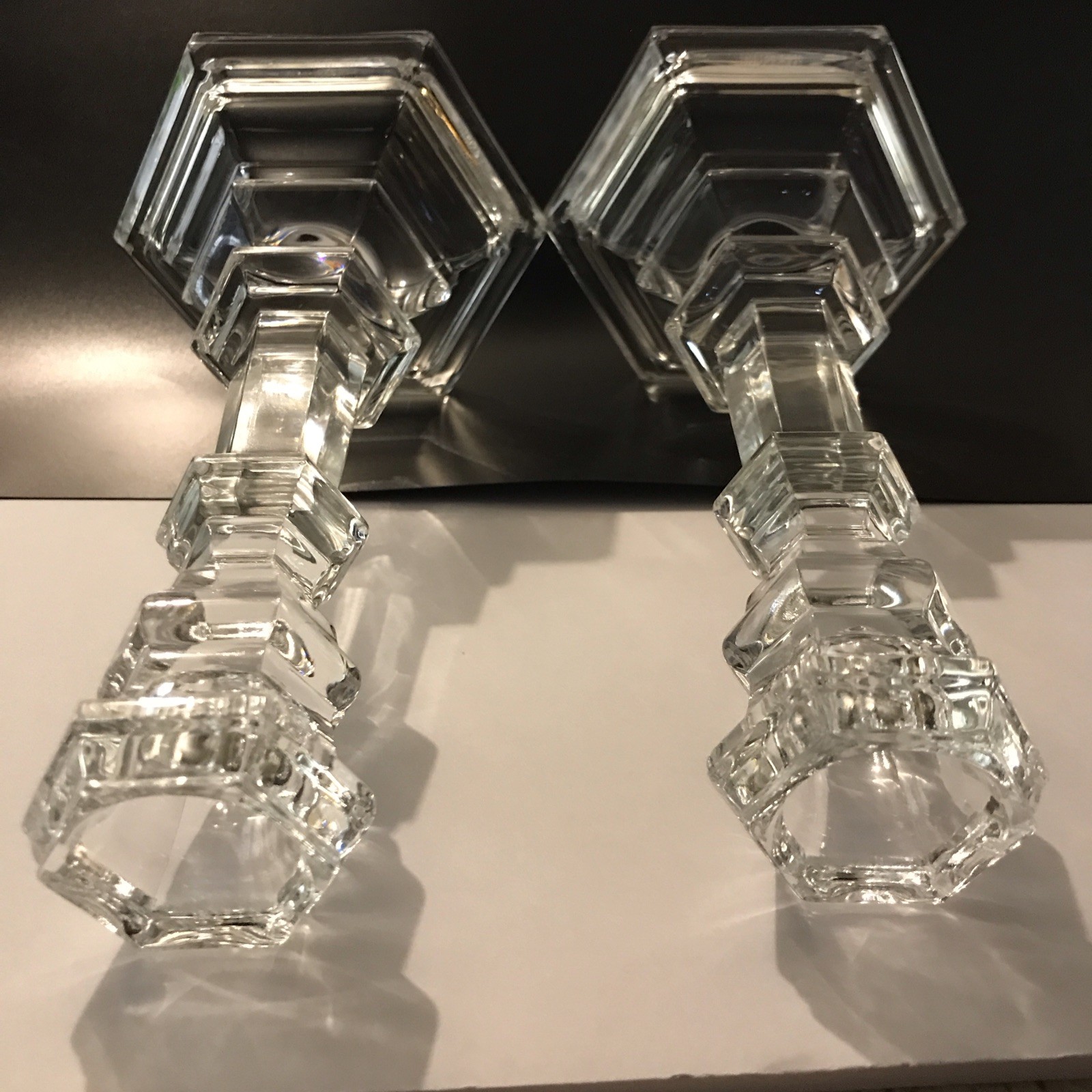 Tiffany & Co Crystal Candle Holders Candlesticks 8” Set of 2 ‘Plymouth’ Retired