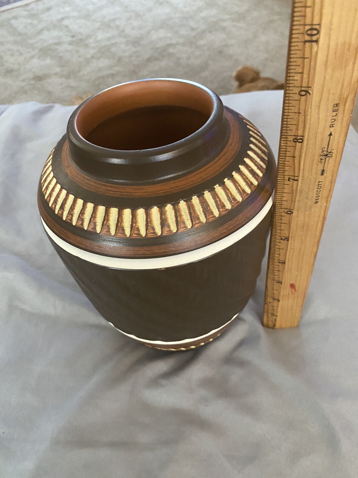 Continental Co. Pottery 1970s Hand Thrown Ceramic Vase, Brown Pot Detailed