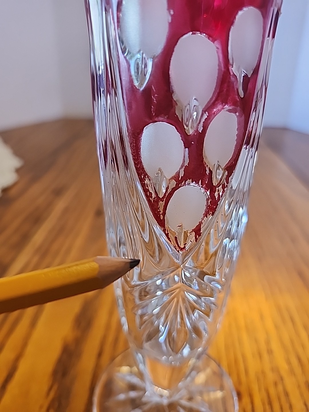 Anna Hutte Bleikristall 9″T German Ruby Red Lead Crystal Vase, Footed, READ