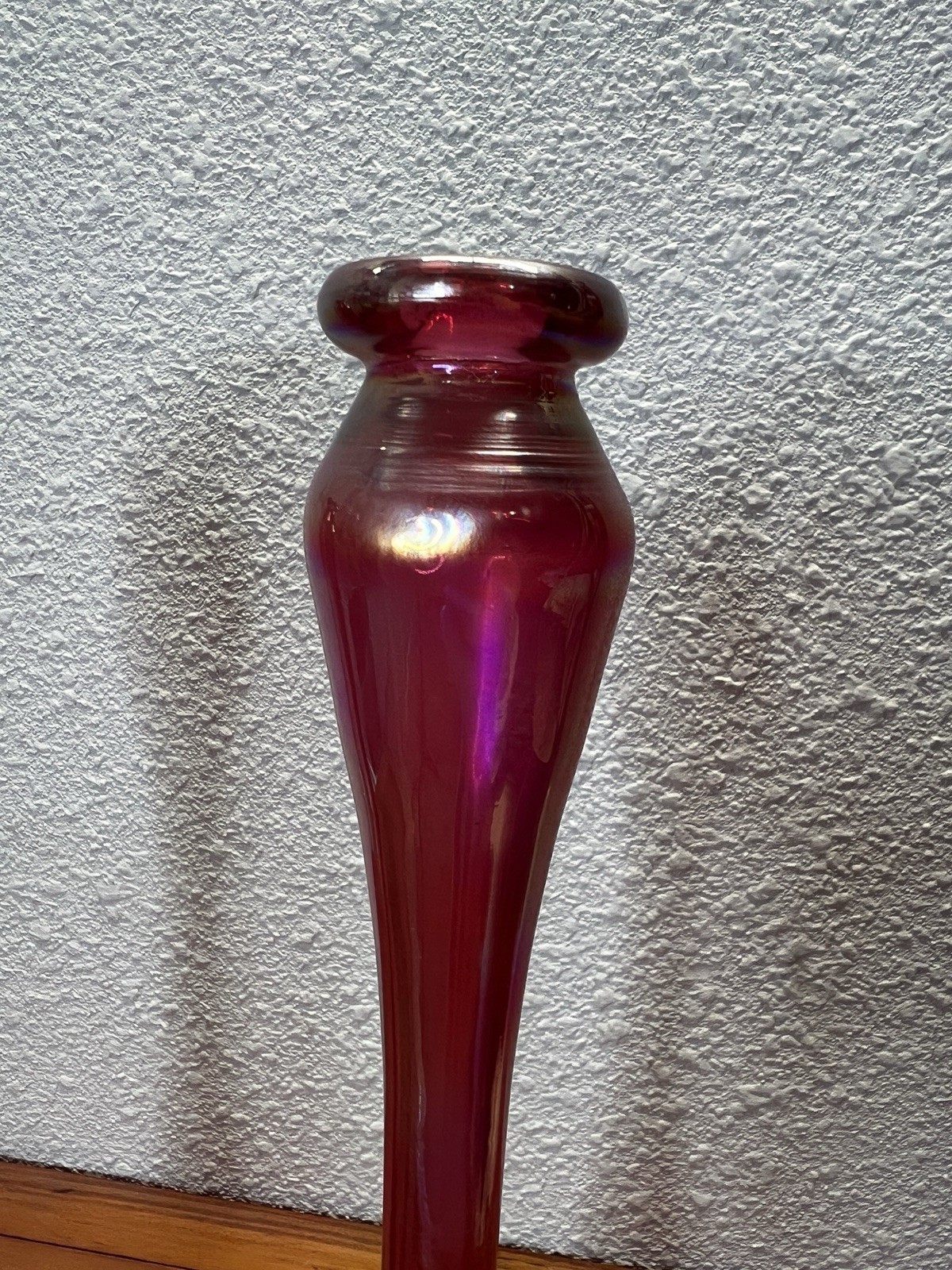 Silvestri Mouth Blown Glass Candlesticks Pink Iridescent Pair Taper Holders