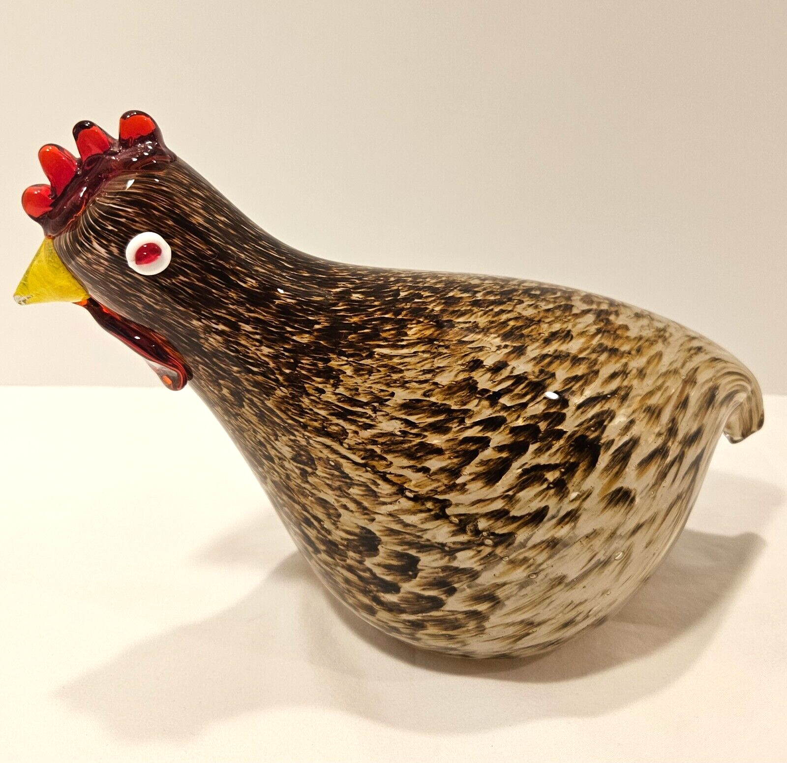 Art Glass Hen 6.5″ Tall Red &Yellow & Brown Hand Blown