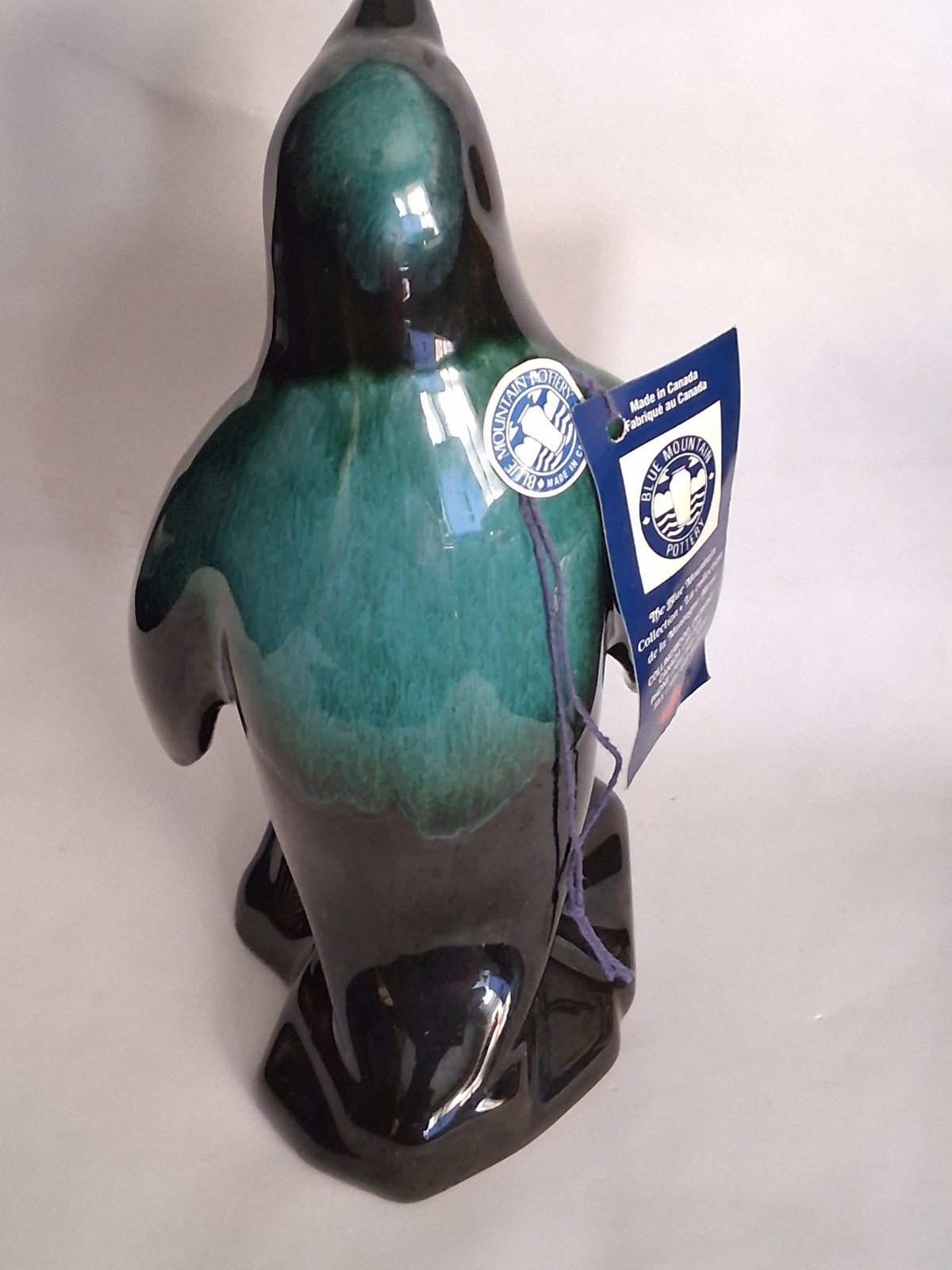 Penguin Figurine Statue 8” Tall Blue Mountain Pottery Drip Glaze