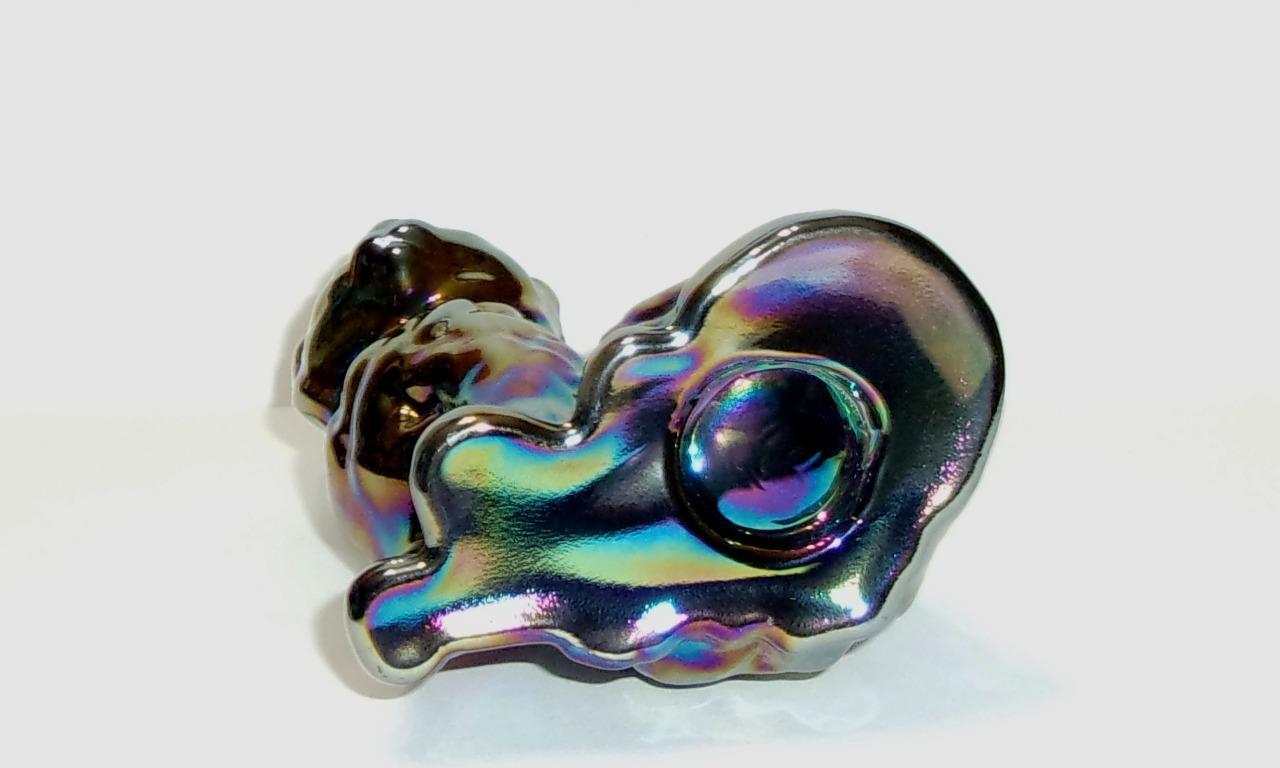 Mosser Glass Titanium Carnival Iridized Persian Cat Kitten Figurine Made In USA!