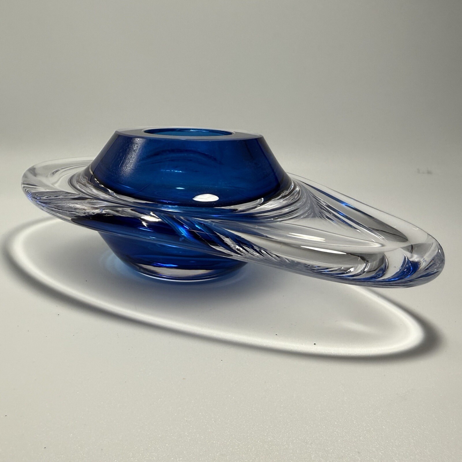 Ikebana Vessel David New-Small & Sterling Blue & Clear Art Glass Vase Signed