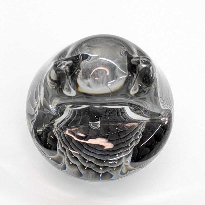 FM Ronneby Clear/Gray Owl Swedish Art Glass Paperweight Figurine 4″ by 3″