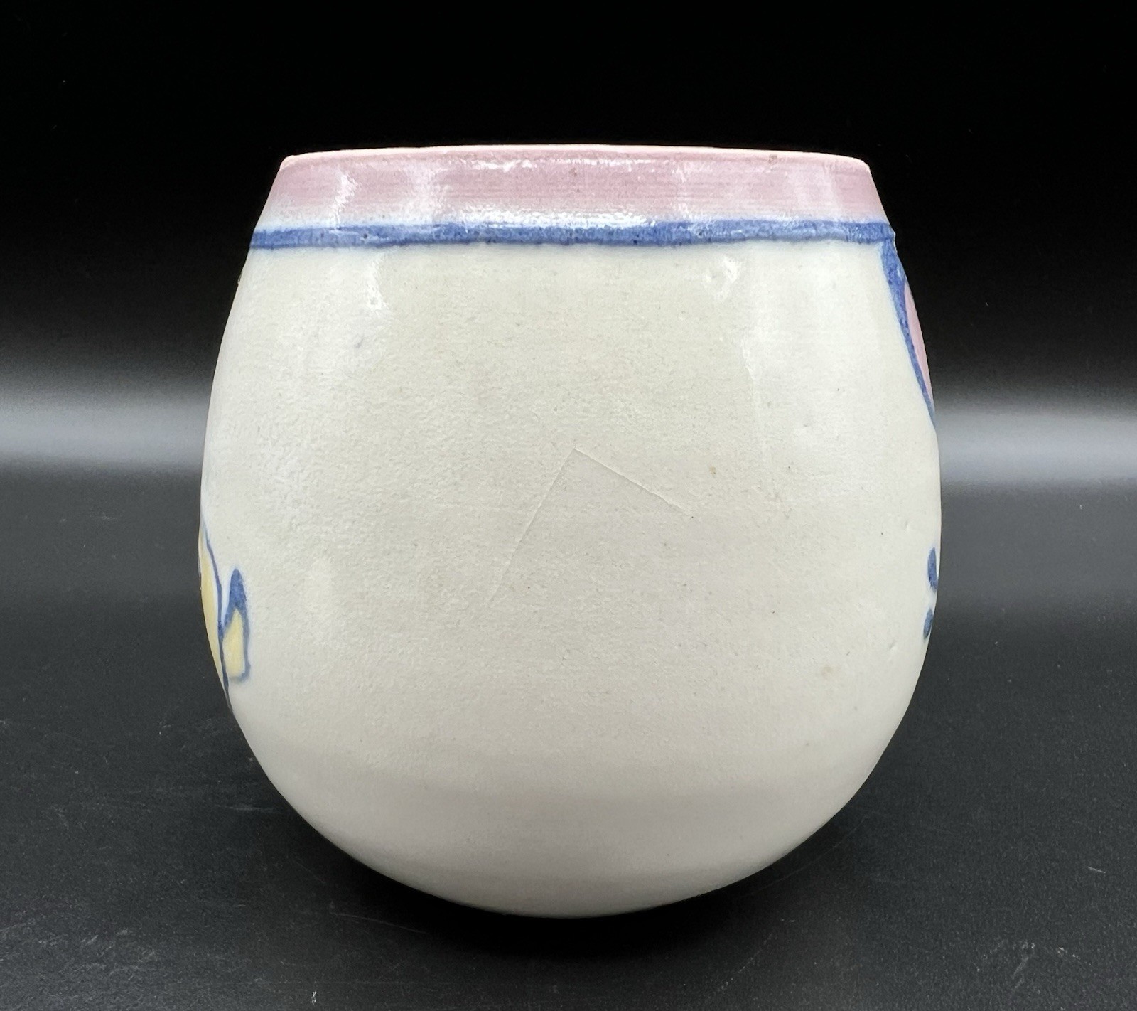 Studio Art Pottery Egg Shaped Trinket Box 5” Yellow & Pink Bunny Rabbit Signed