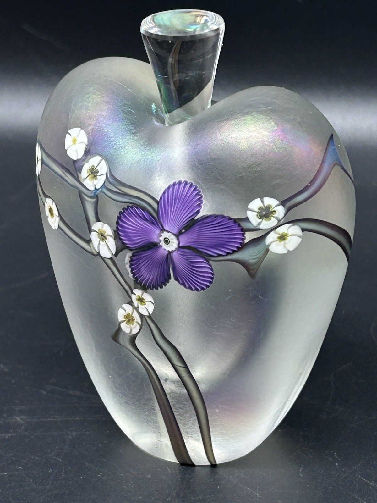 Zellique Studio Heart Iridescent Purple Flower Morel Signed Glass Perfume Bottle