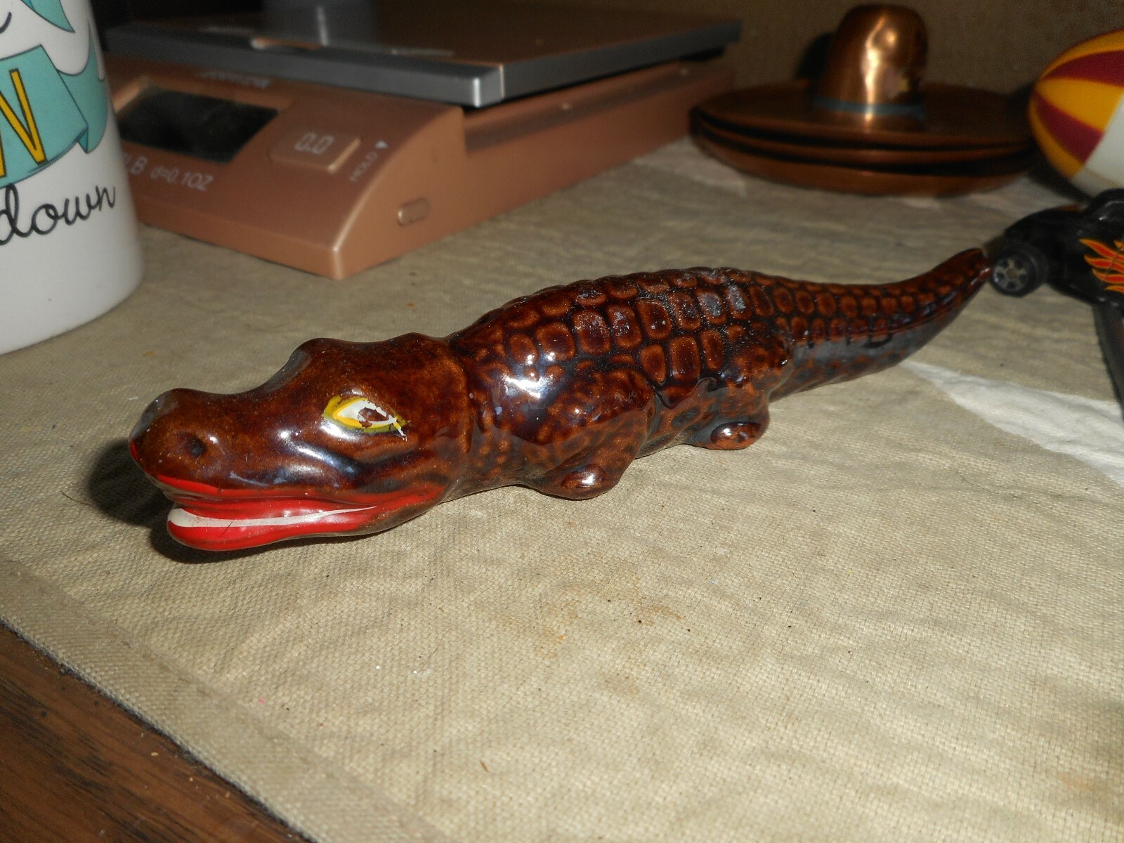 Ceramic Pottery Brown CROCODILE ALLIGATOR Hollow Figurine 6″ NO ISSUES JAPAN