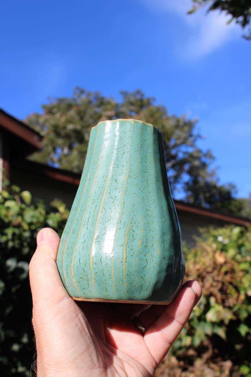 Textured Green Ceramic Vase Cactus Style Art Pottery by Vaarni