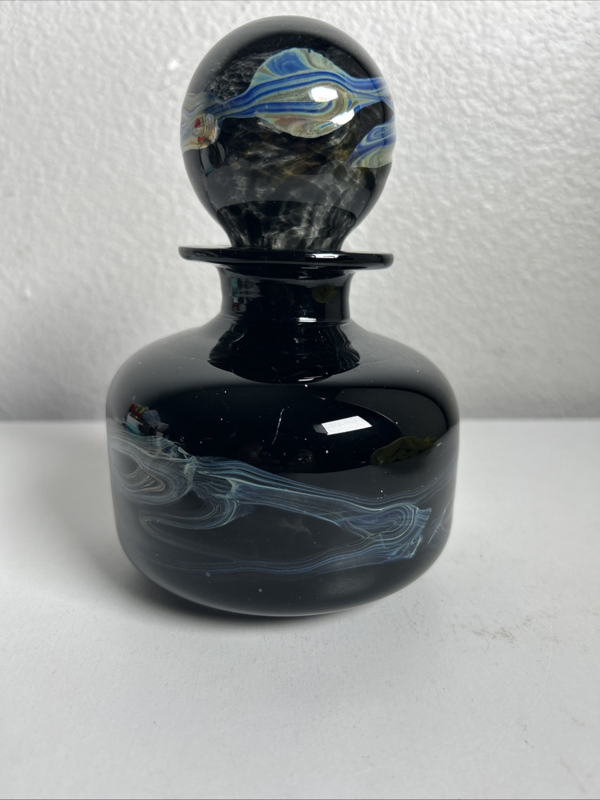 Vintage 1970’s Mdina Art glass Decanter Made in Malta Signed Black Rare