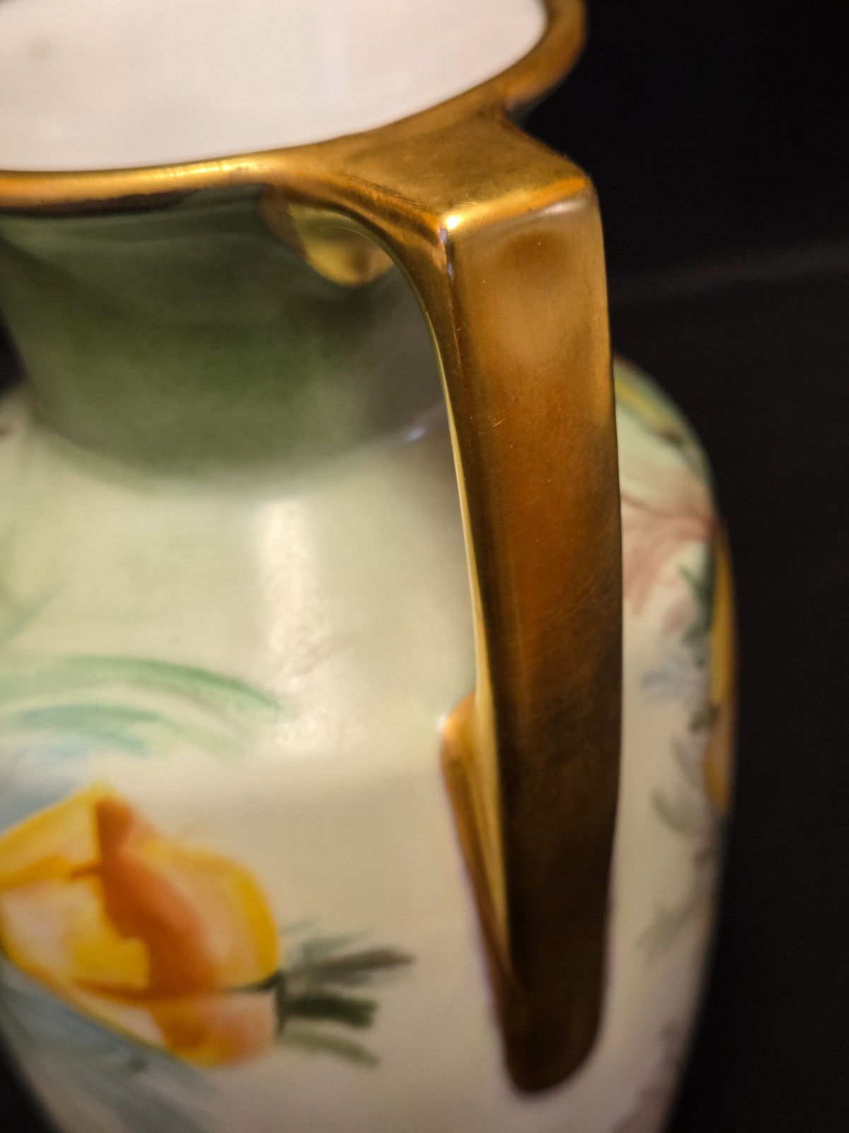 ANTIQUE MZ AUSTRIA, SAMISH’S SAN FRANCISCO, HAND PAINTED PORCELAIN HANDLED VASE