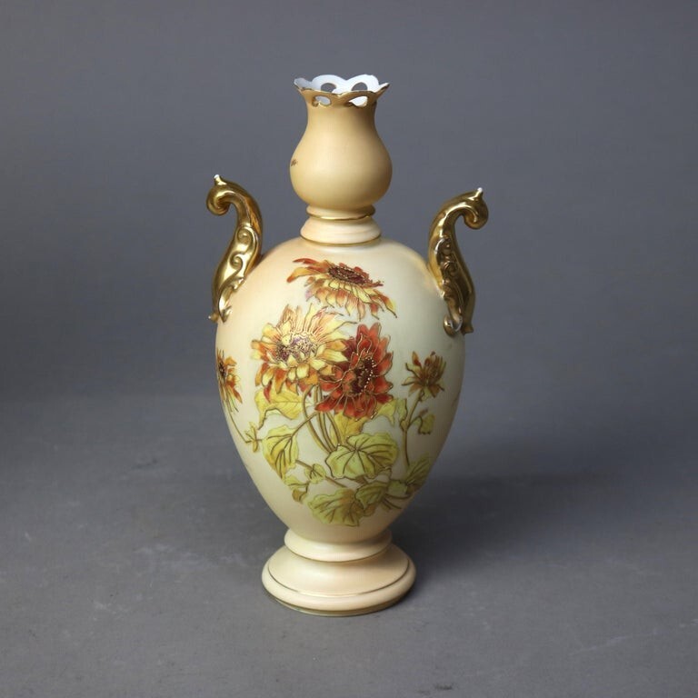 Three Antique Hand Painted & Gilt Vases, Two Opaline Glass & One Porcelain