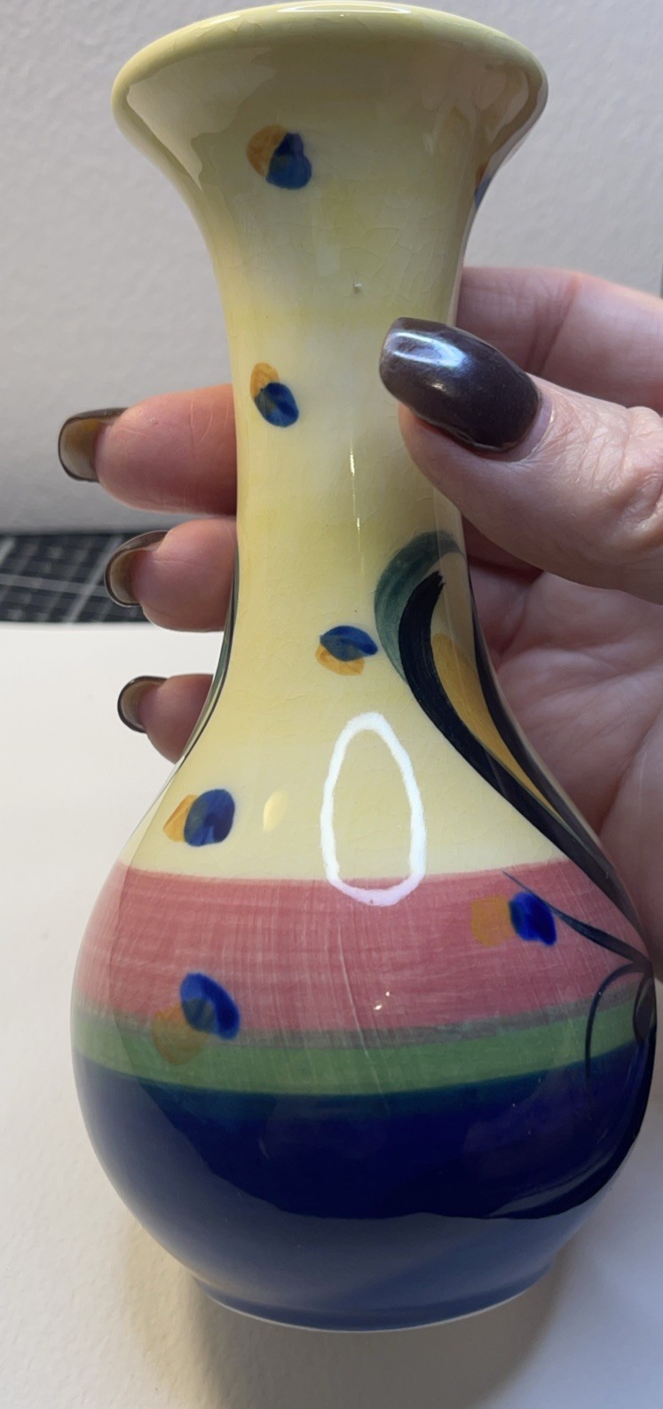 Gail Pittman “Glory” Bud Vase From ‘97 Signed Beautiful Glaze, Hand-painted Work
