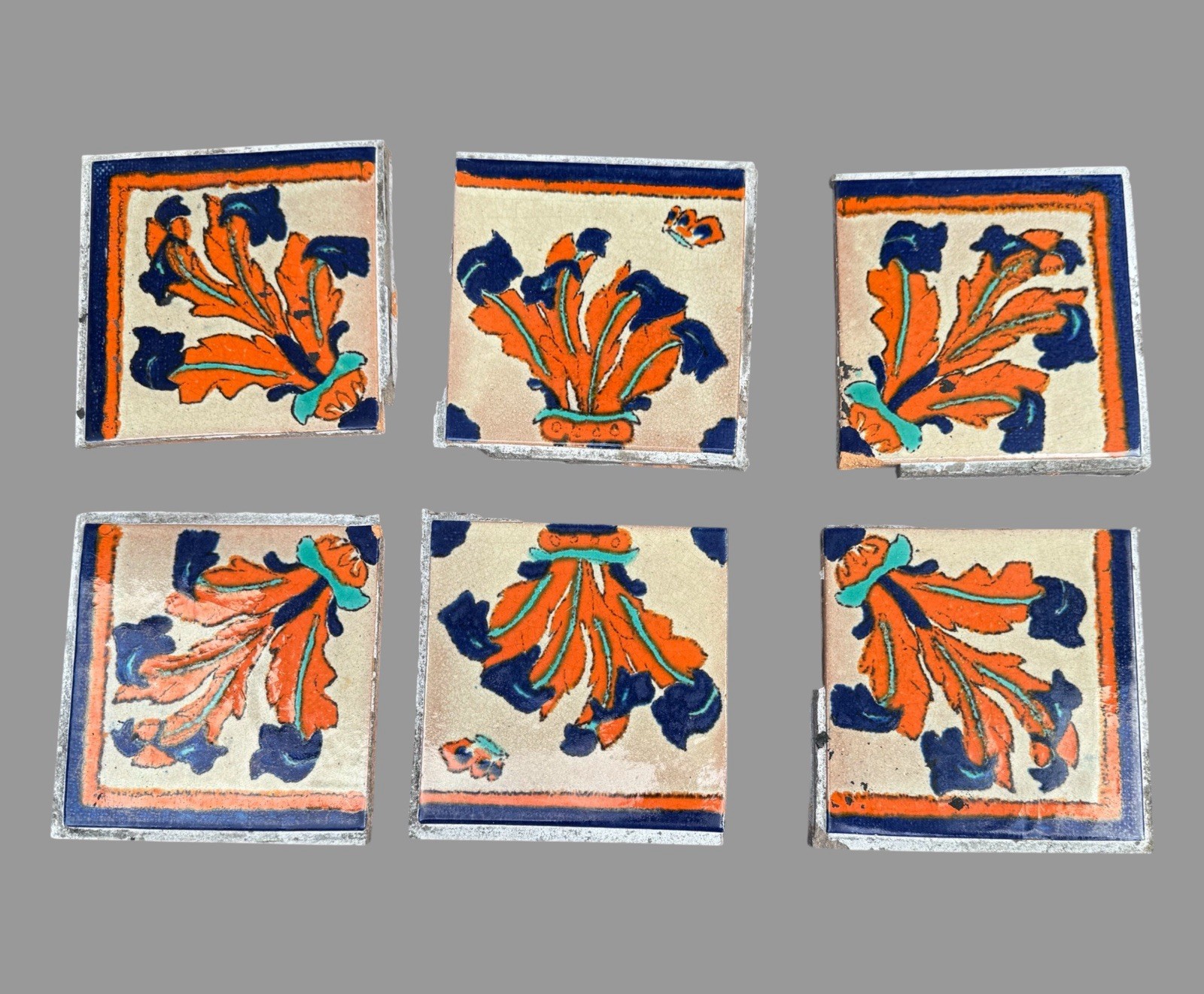 Set Of 6 Vintage Antique California Pottery 6” Arts & Crafts Table Top Tiles