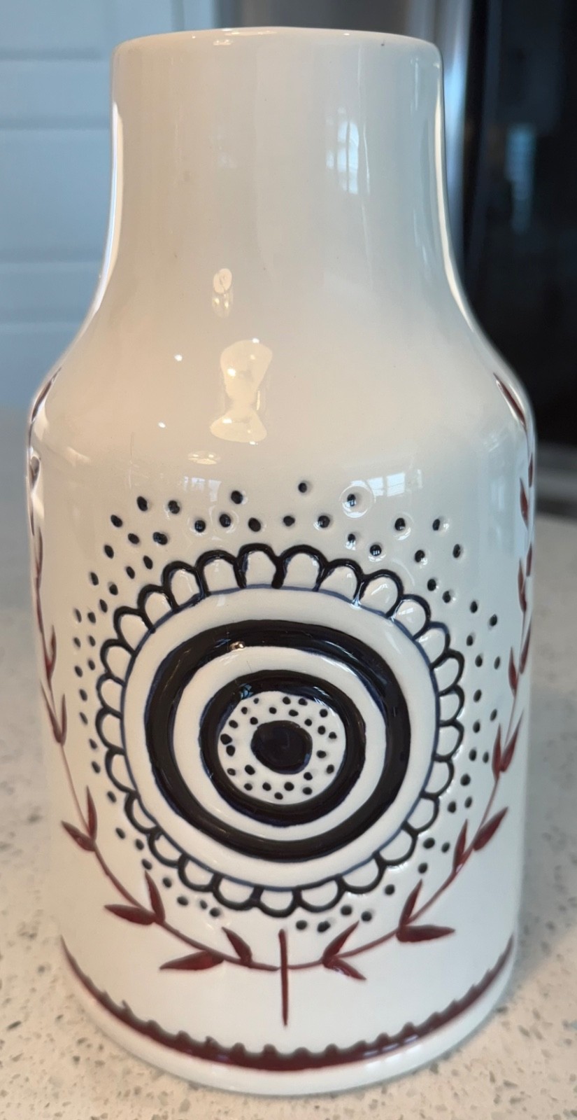9.75 in Red White Black Ceramic Vase