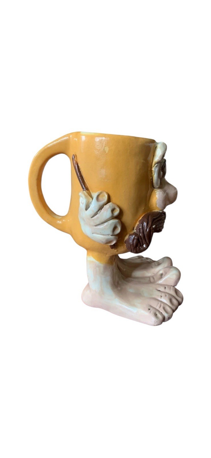Vtg 1970s Ugly Funny Face Stoneware Handthrown Pottery Pot 3D Signed Cup