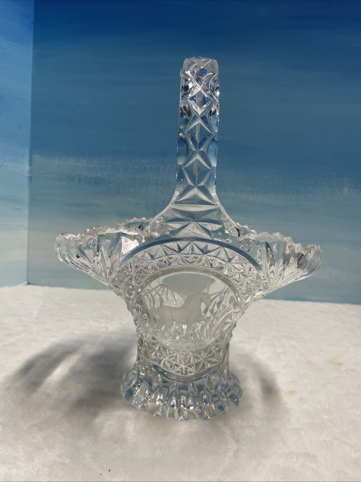 Rare Unicorn Brides Basket Hofbauer Crystal Glass Wedding 10 1/2 Inches