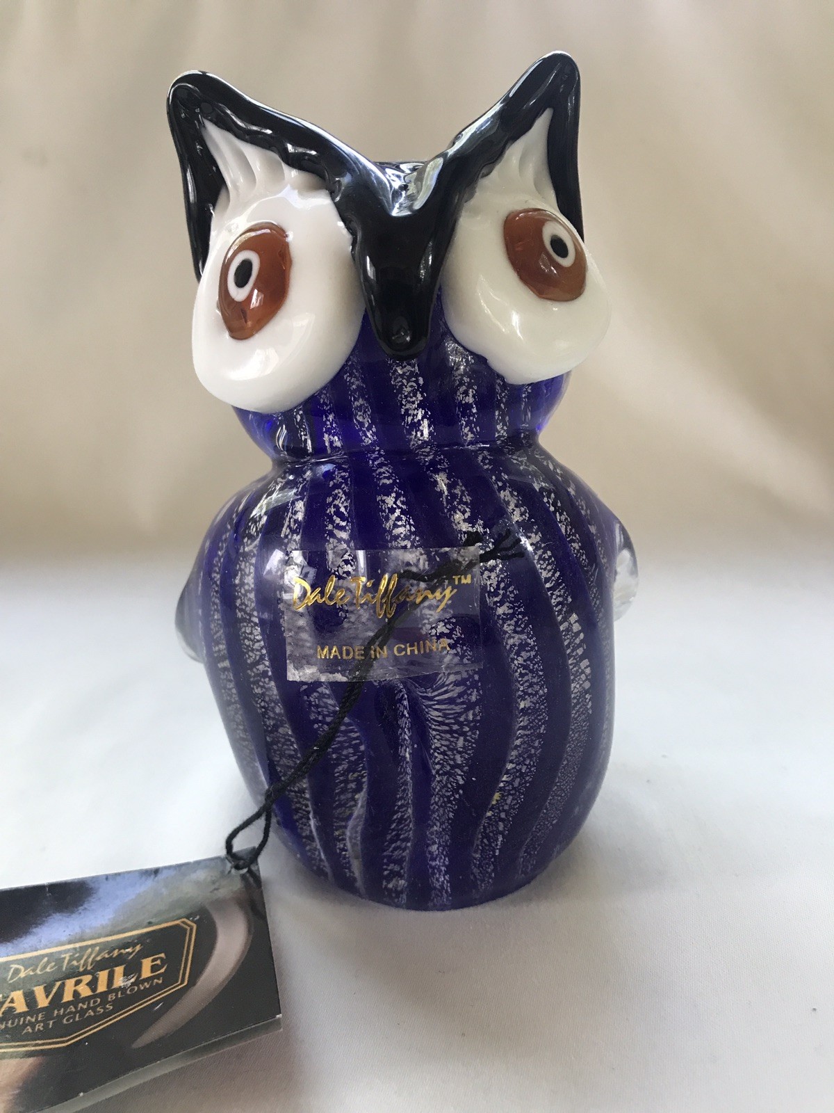 Dale Tiffany Favrile Blue Owl Handblown Art Glass New with Tag