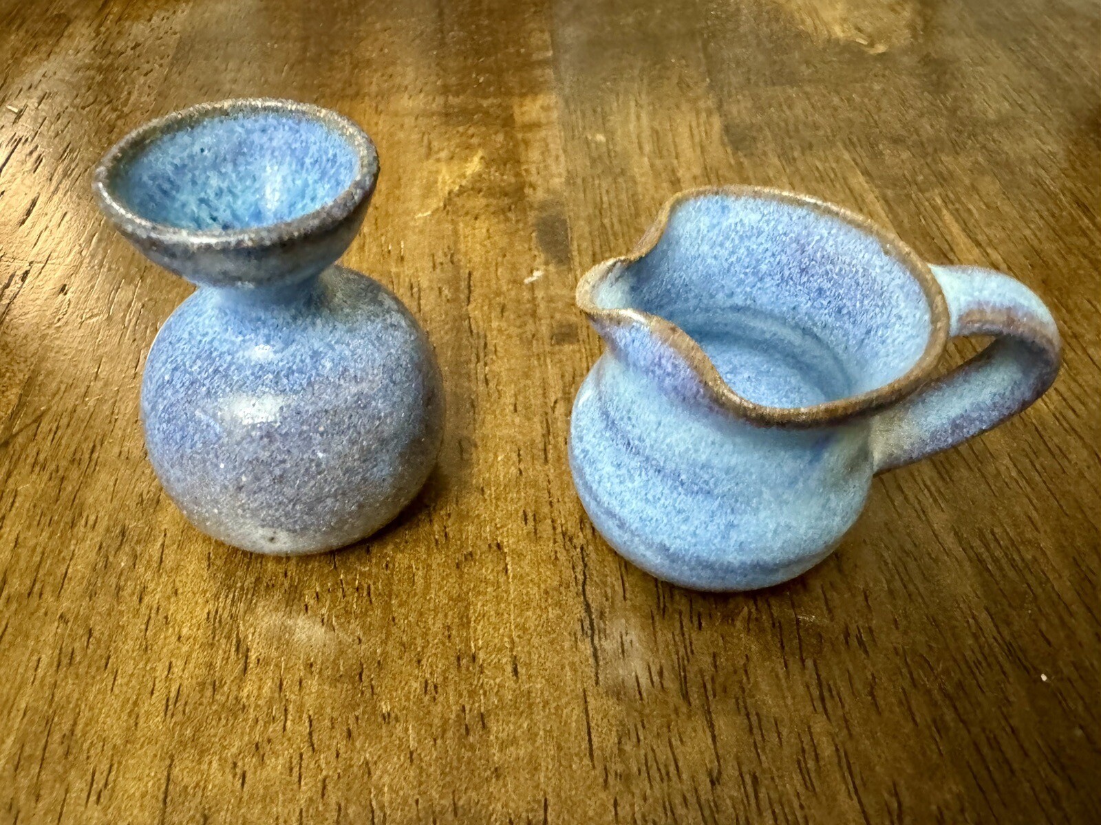 Studio Art Pottery Mini Speckled Brown Blue Stoneware Vintage Signed MCM 2.5”