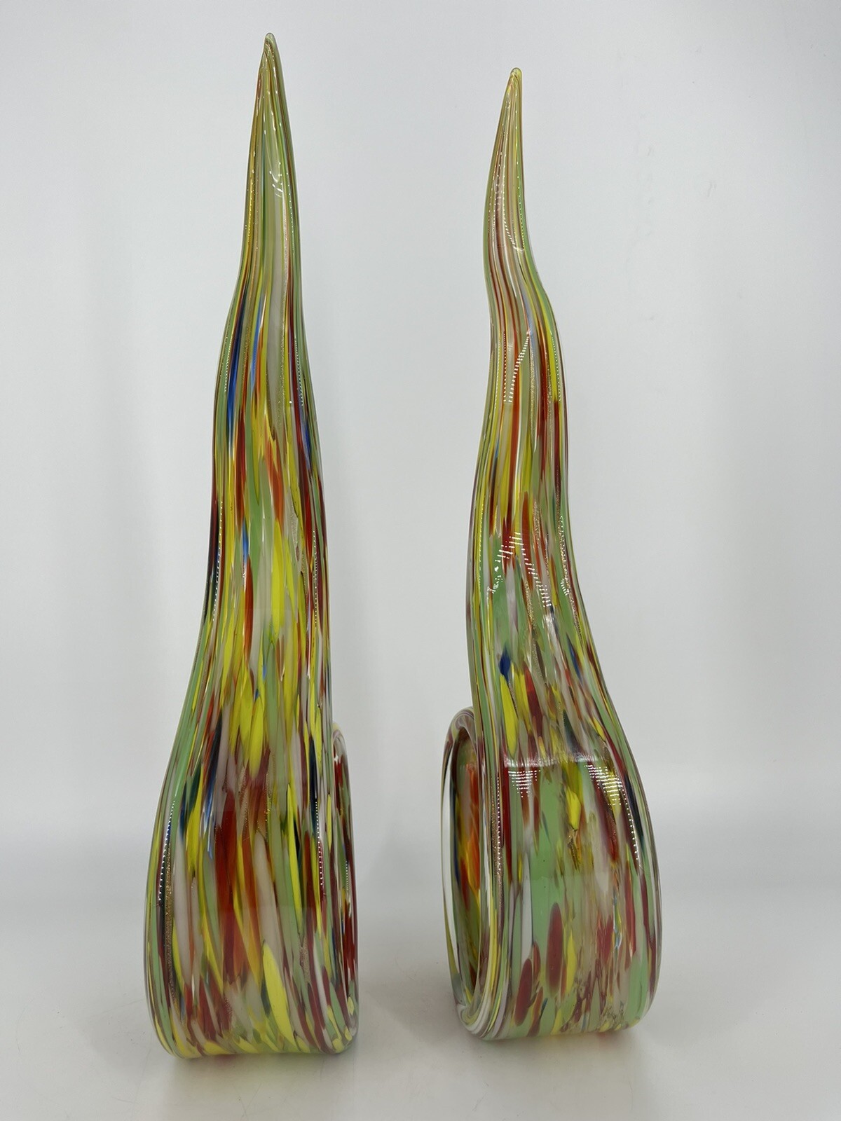 Murano Style Multi Colored Twisted Wavy Abstract Art Glass 16” Spiral Figurine