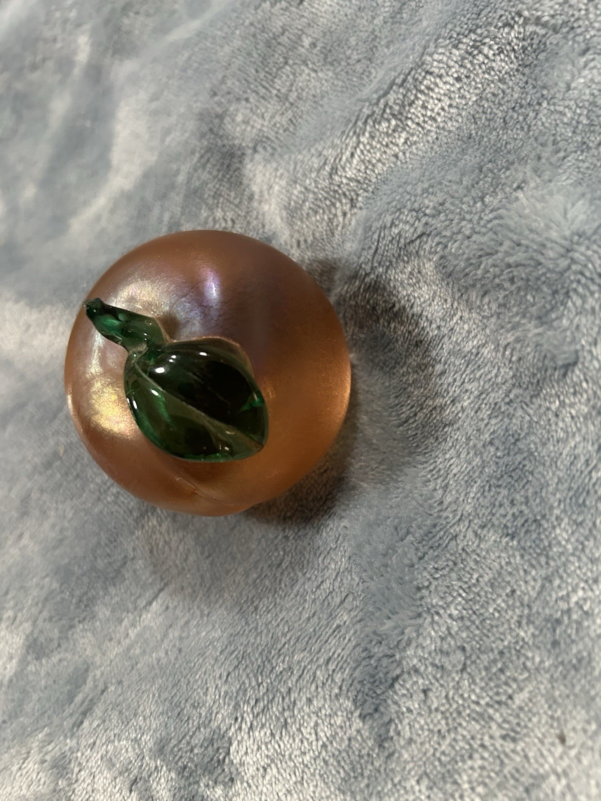 Silvestri Iridescent Solid Art Glass Peach Paperweight 2.5” Vintage