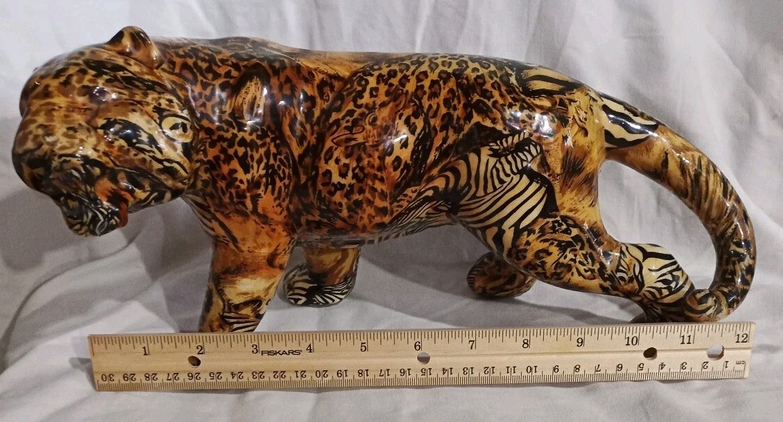 Pre-owned Collage Safari Collection Big Cat Decorated Tiger Figurine 13″ Long