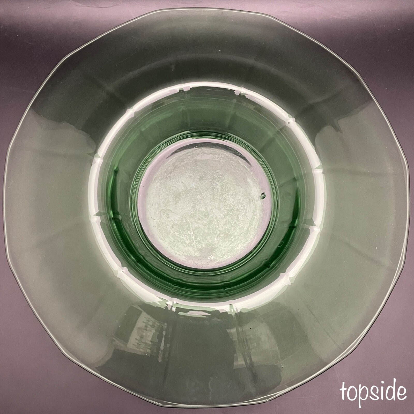 Cambridge Green Uranium Glass XL Dodecagon Optic Console Bowl Made in USA 15″dia