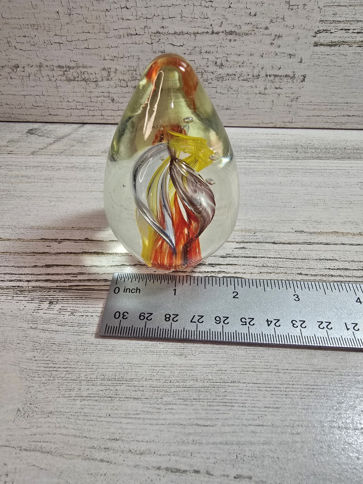 Art Glass Teardrop Paperweight 4 Swirl Internal Ribbon 3.25in