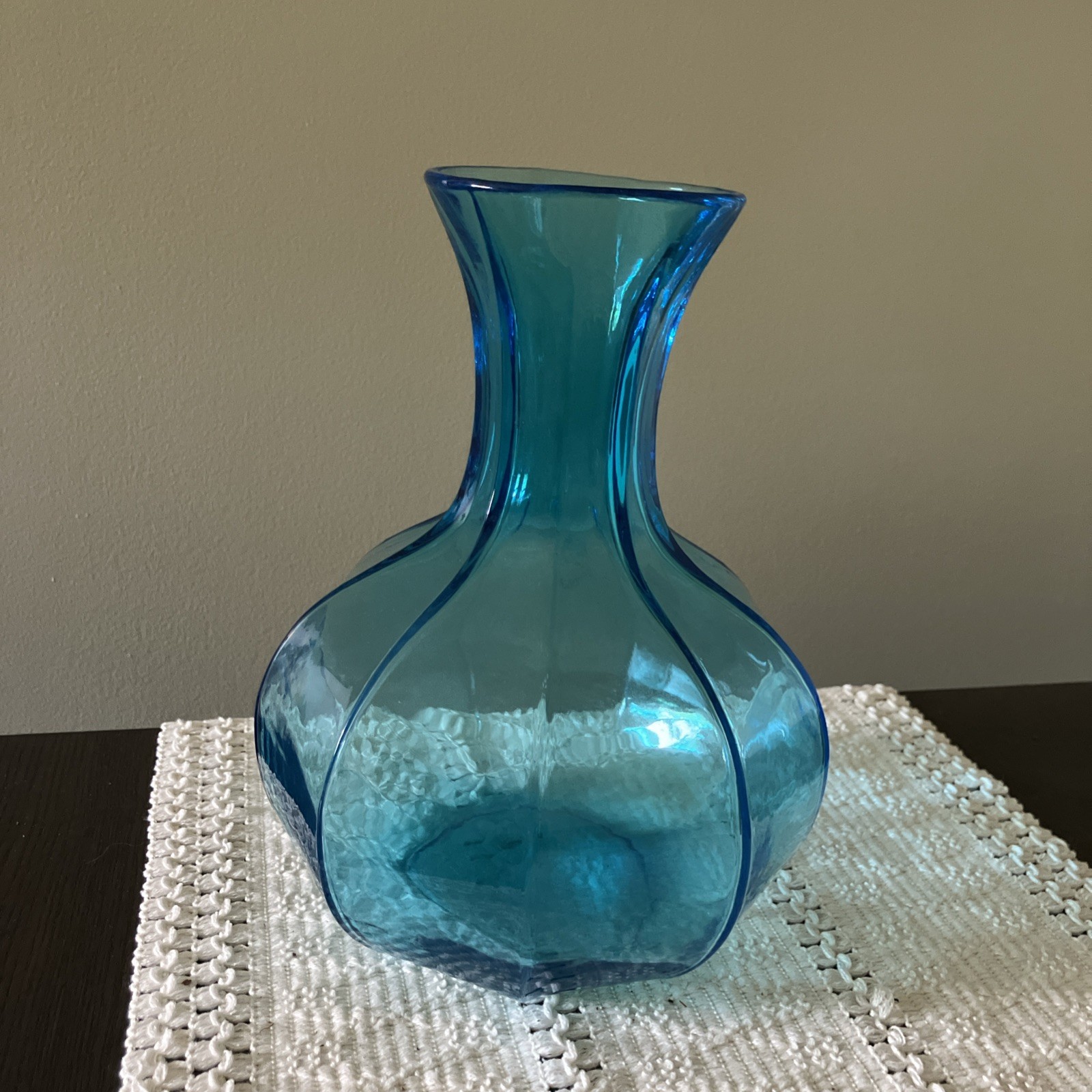 Vintage Tiara Indiana Glass Colonial Water Bottle Horizon Blue Vase 8”