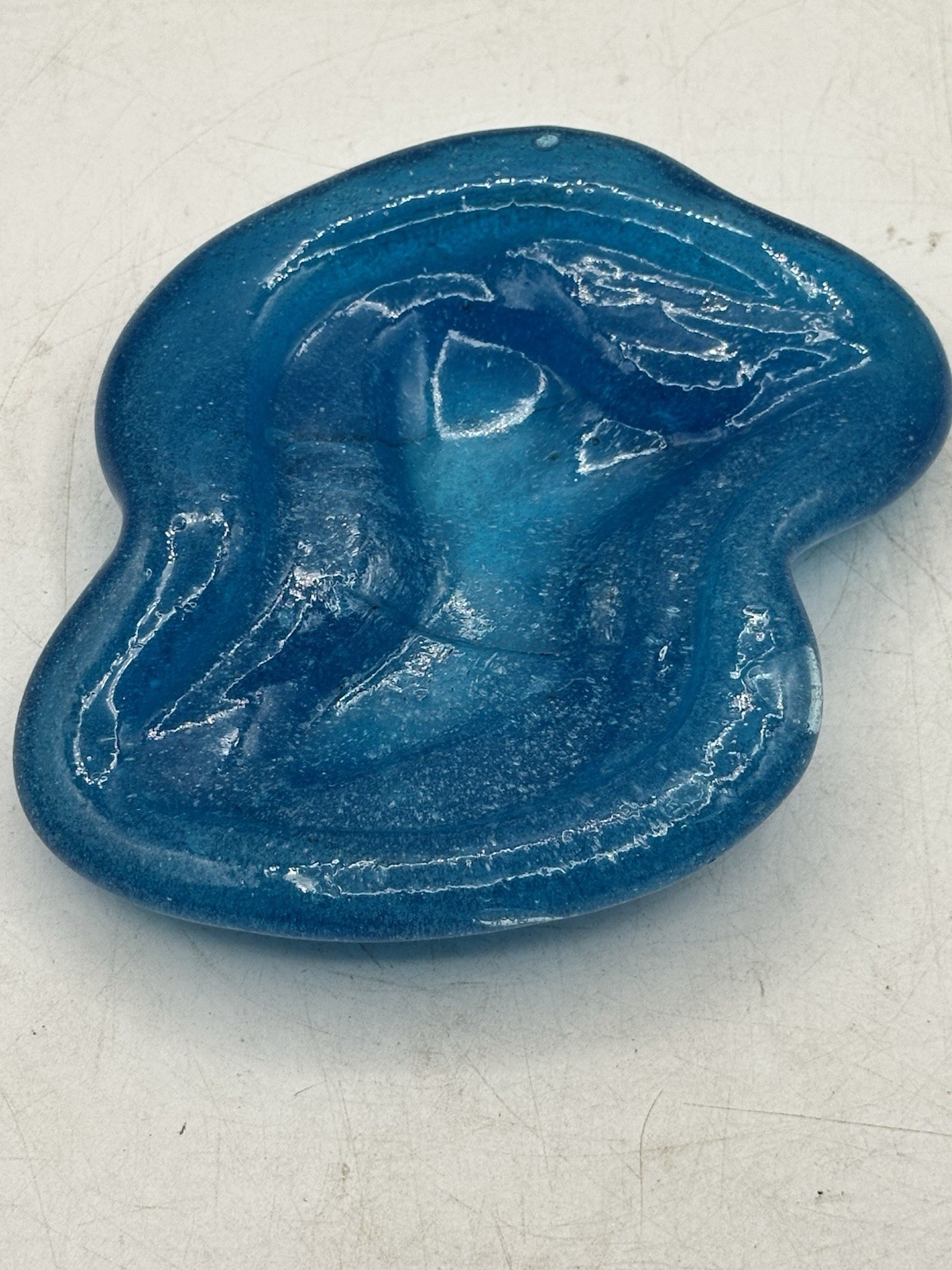 Blue Blown Art Glass Trinket Decor Dish Hand Molded Novice Piece Ashtray