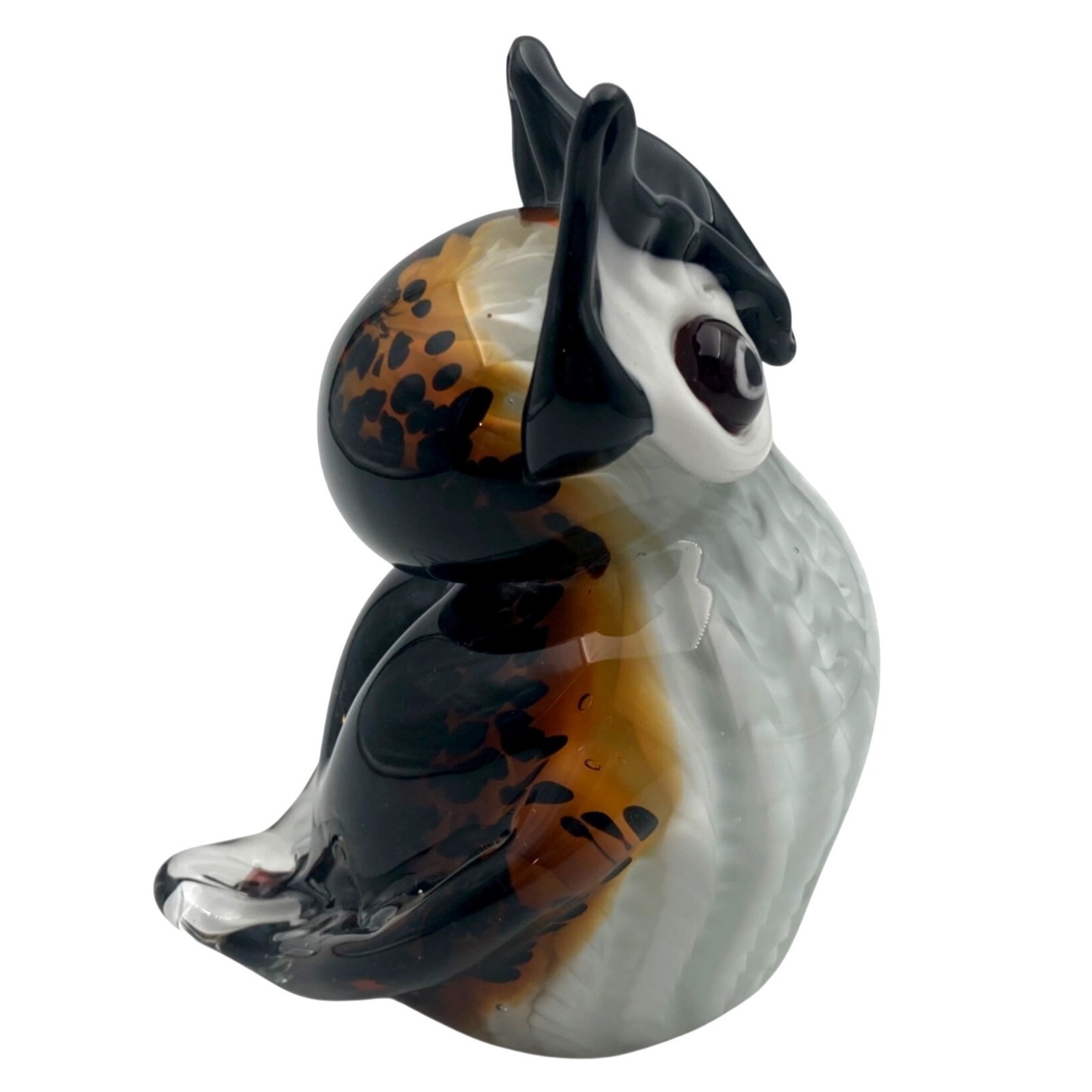 Studio Art Blown Glass Great Horned Owl Bird Paperweight Figurine Statue Figure