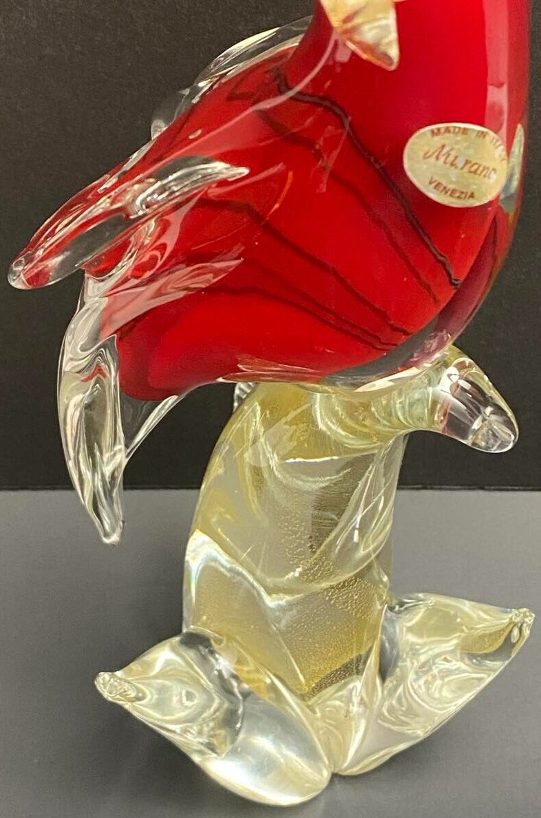 Vintage Italian Murano Red and Gold Parrot Bird Figurine. Made in Venice Italy!