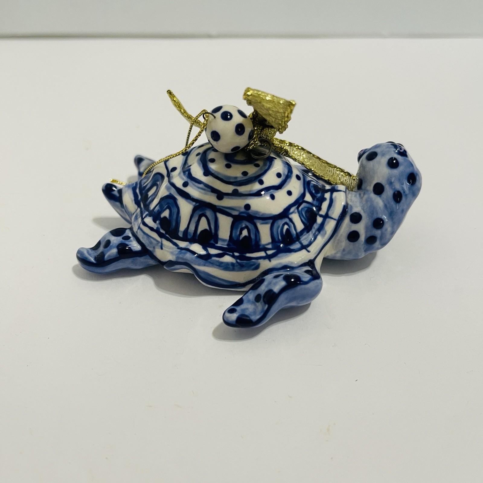 Porcelain Sea Turtle Ornament Blue White Vintage Nautical 2004 Diane Artware