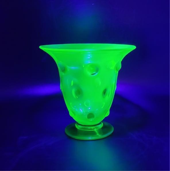 Polka-dot Vaseline Glass Vase Vintage Uranium Glass Made In England