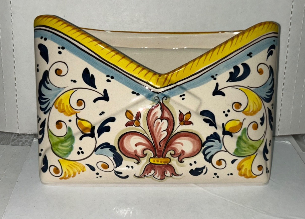 Vintage Bellini Italian Majolica Mail Planter Hand Painted Ceramic Cachepot