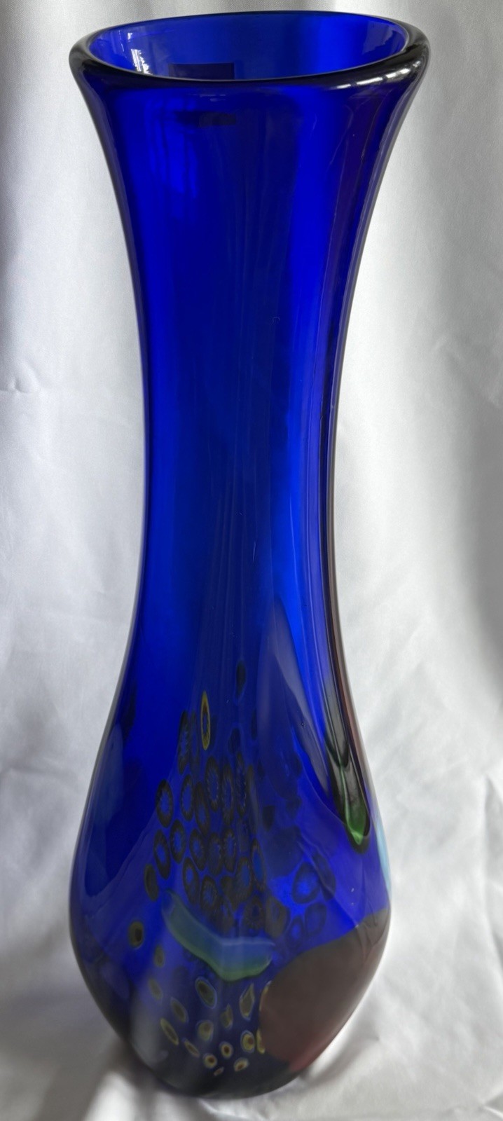 Huge 28” Cobalt Blue Millefiori Art Glass Vase SDS Seapoot Group Style