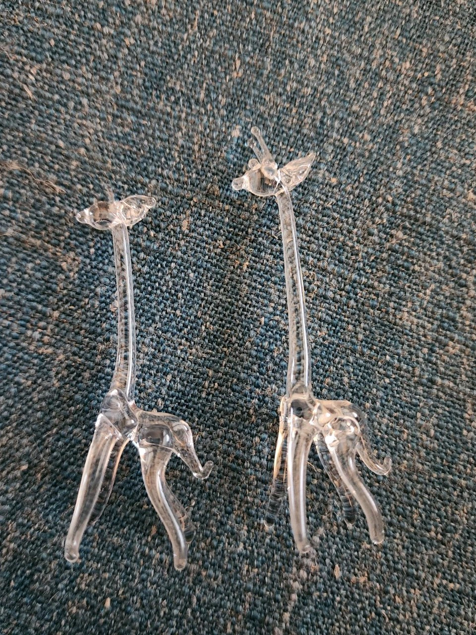 Vintage GLASS GIRAFFE FIGURINE SPUN GLASS Set Of Two Art Glass 3 Inches