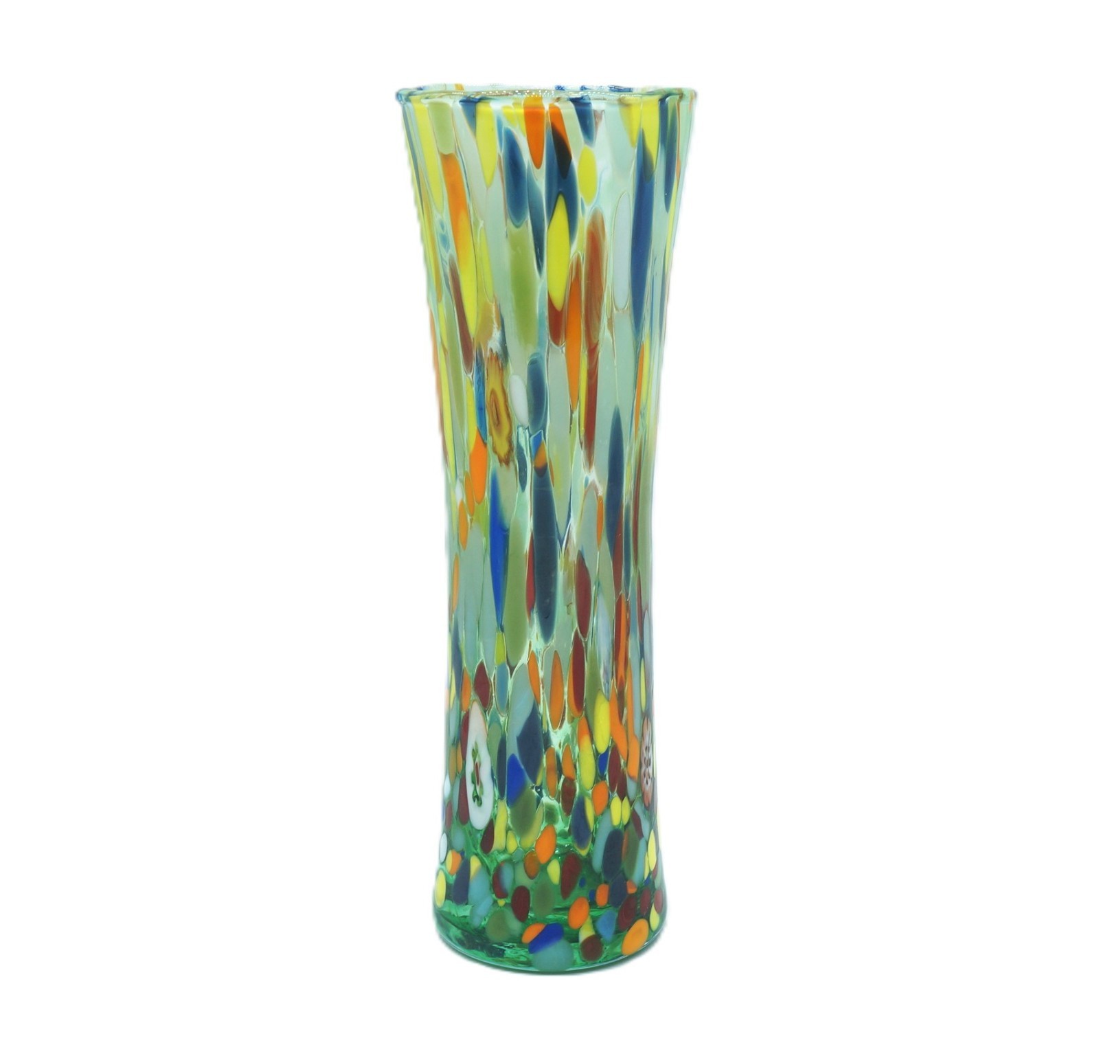 New Murano Millefiori Multi-Colored Green Vase Italian Art Glass Casanova