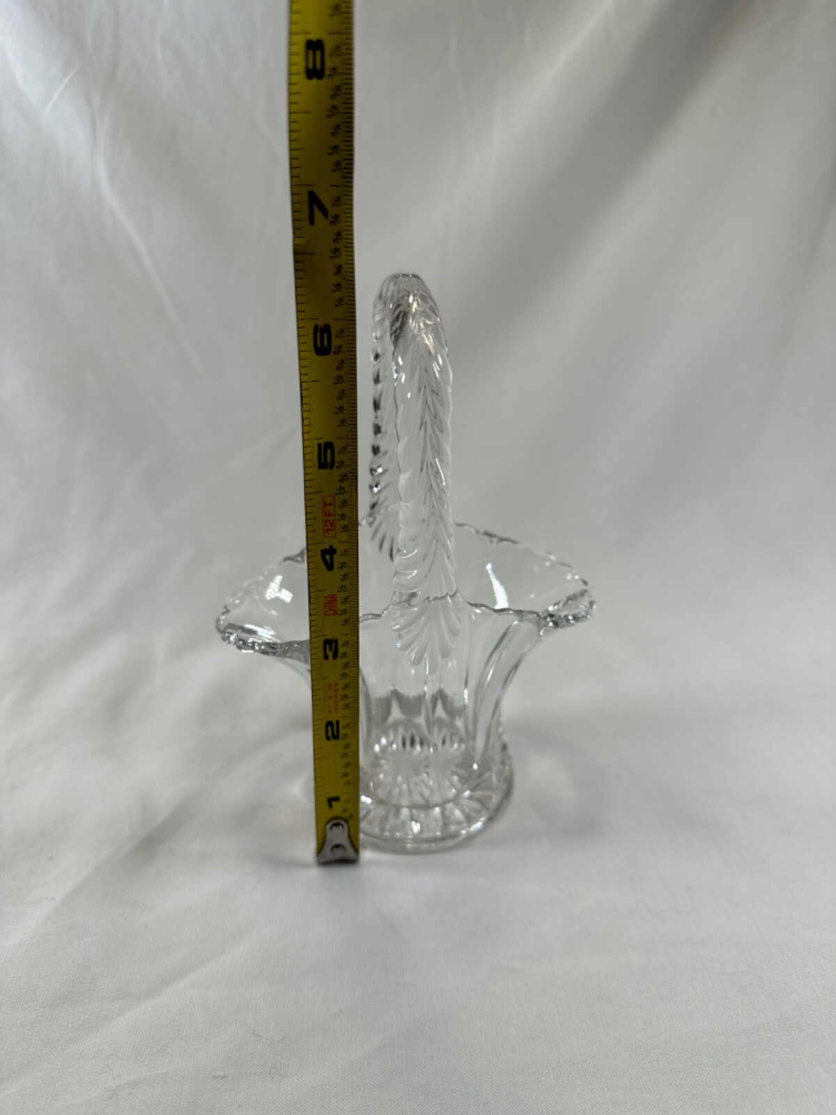 Vintage Pressed Glass Basket 6” Candy Dish Handle Clear Glass