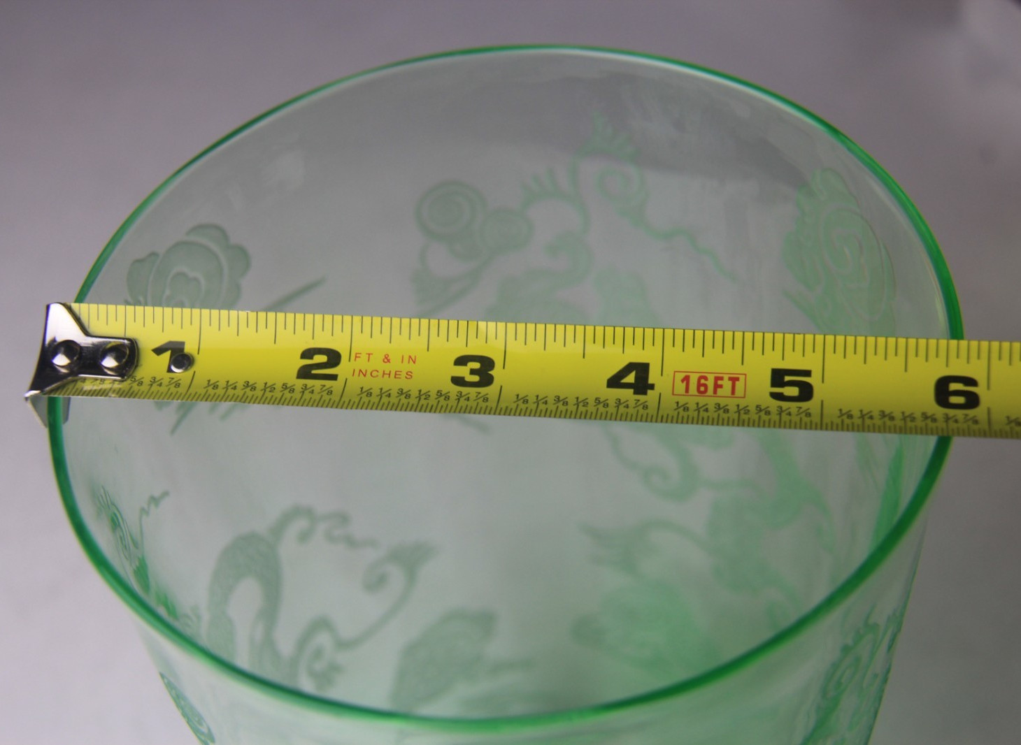 Antique H.P. Sinclaire Co. Etched Dargon Green Uranium Glass Vase Rare!