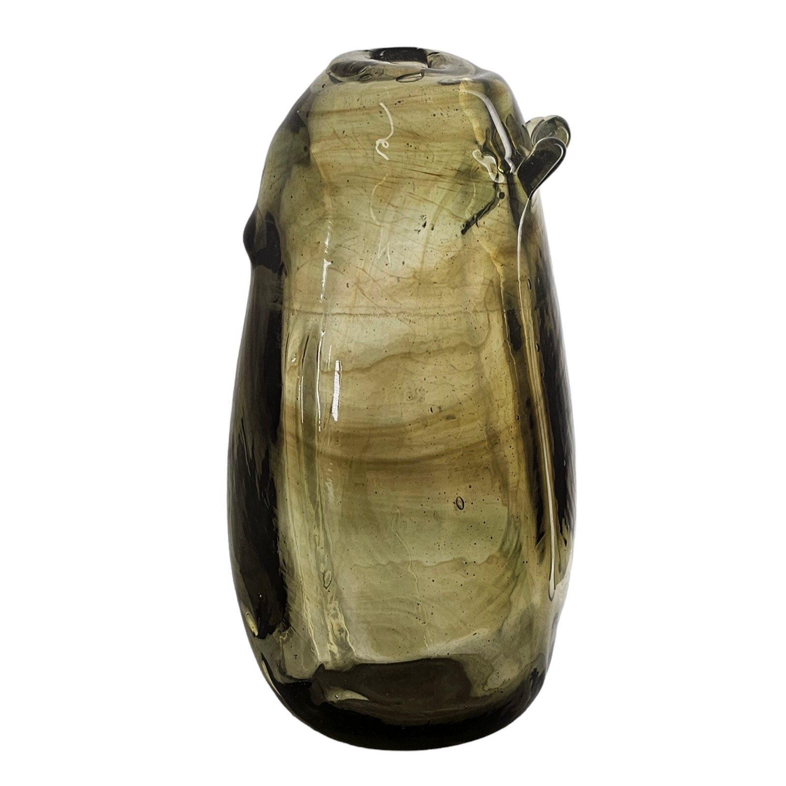 VTG Organic Studio Art Glass Vase Vessel Green Abstract Hand Blown Ikebana 8″