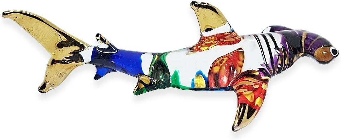 3½” L Multicolor Hammerhead Shark Figurine Blown Glass Crystal Fish Sea Animals