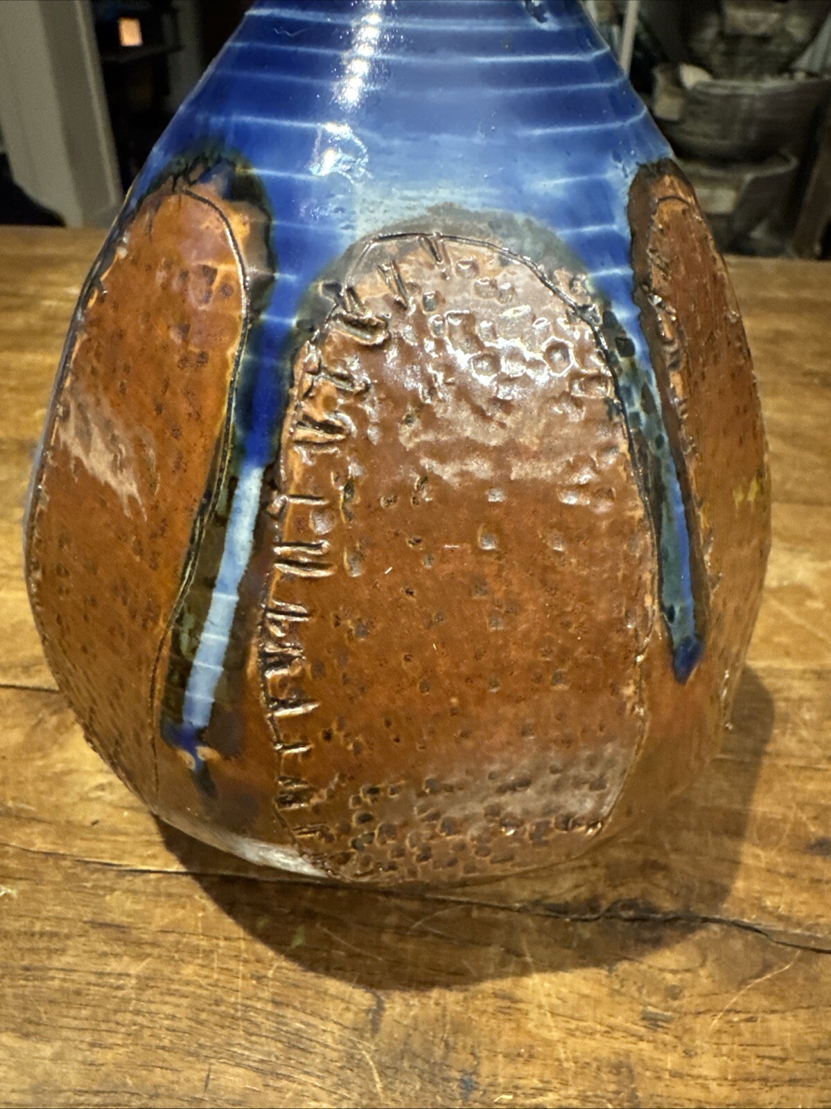 Clay Studio Pottery Vase Blues & Brown Bud Vase