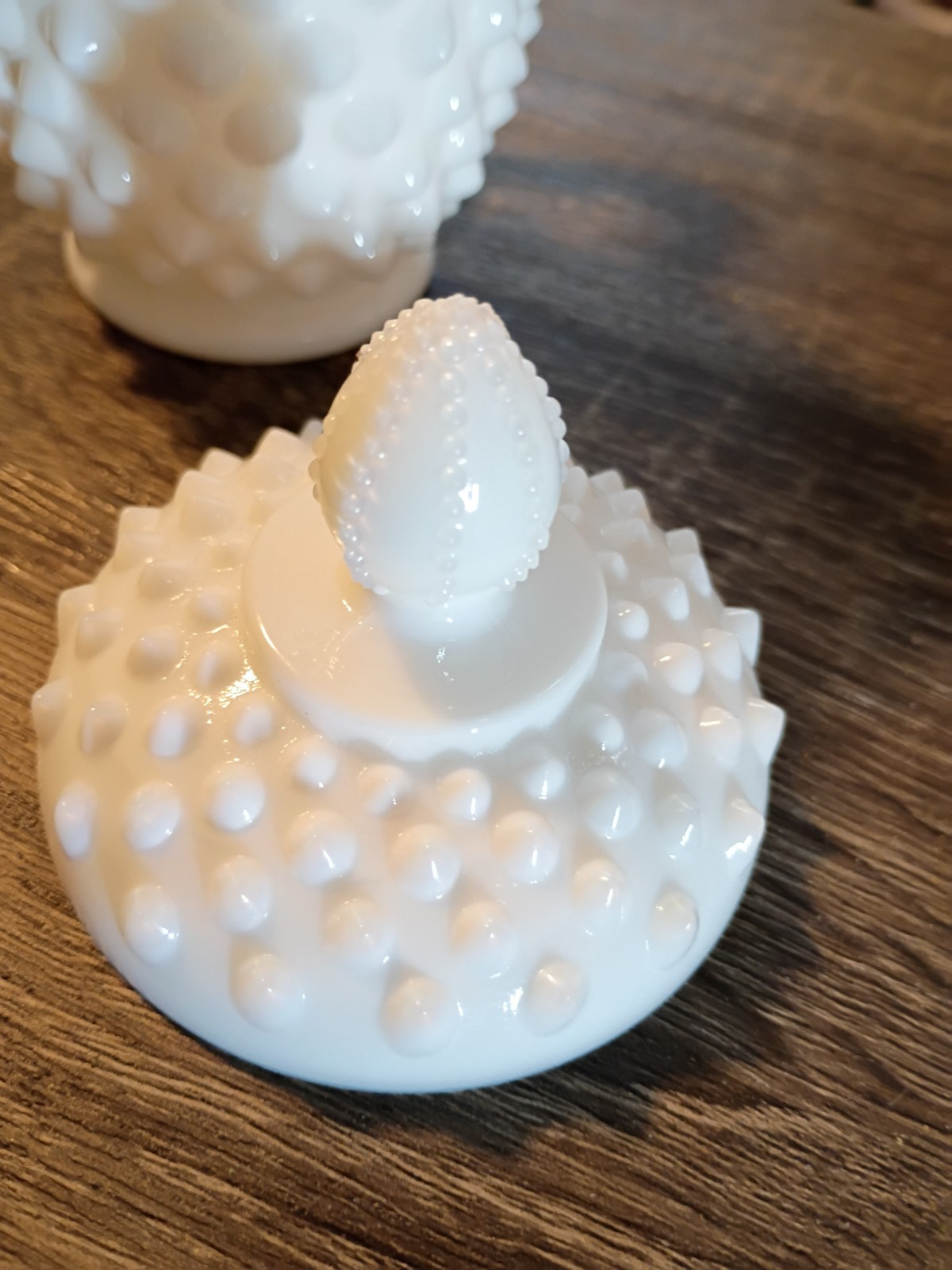 Antique FENTON Hobnail Milkglass Lot 2 With 1 Lid