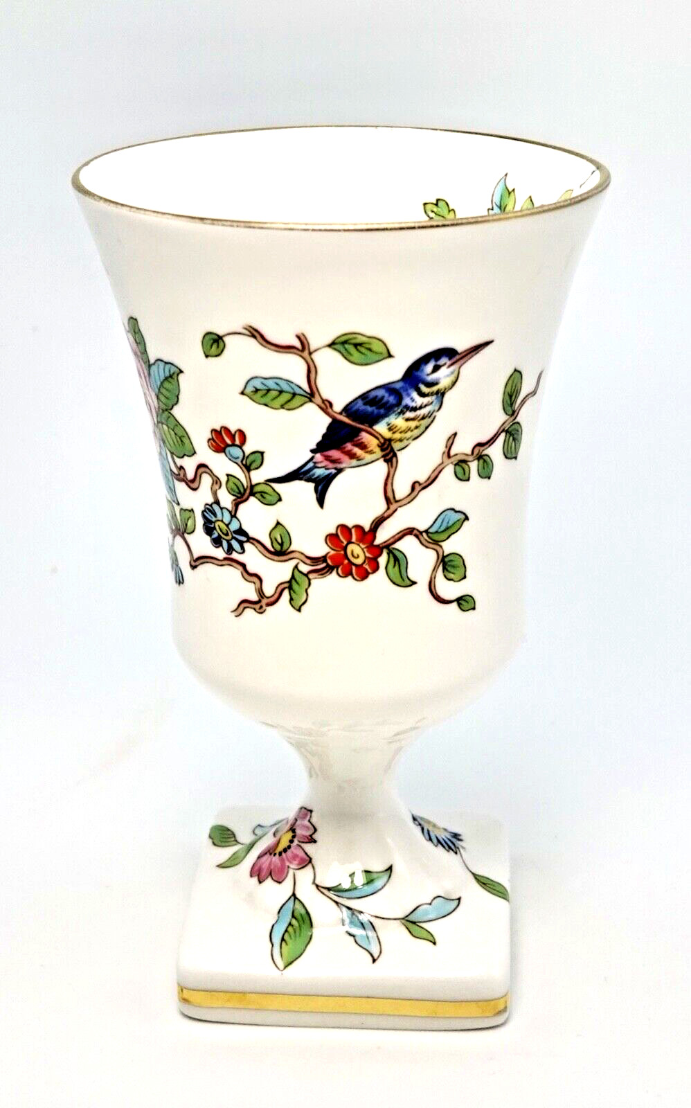 Aynsley Pembroke Pedestal Vase Bone China White Florals Bluebird 4.75 inches