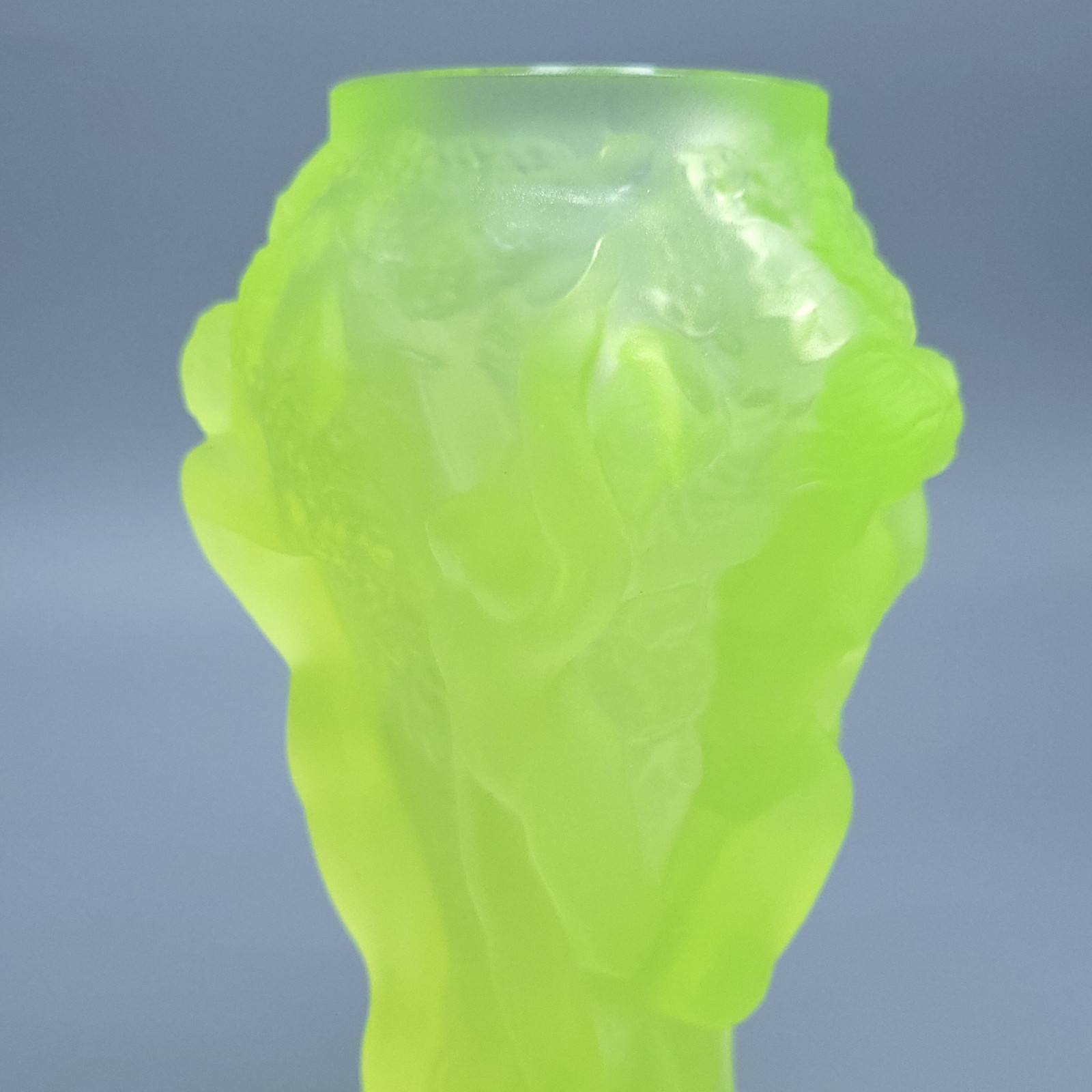 Uranium Glass Vase Nude Women Rare Vaseline Yellow Glass Vase Art Deco