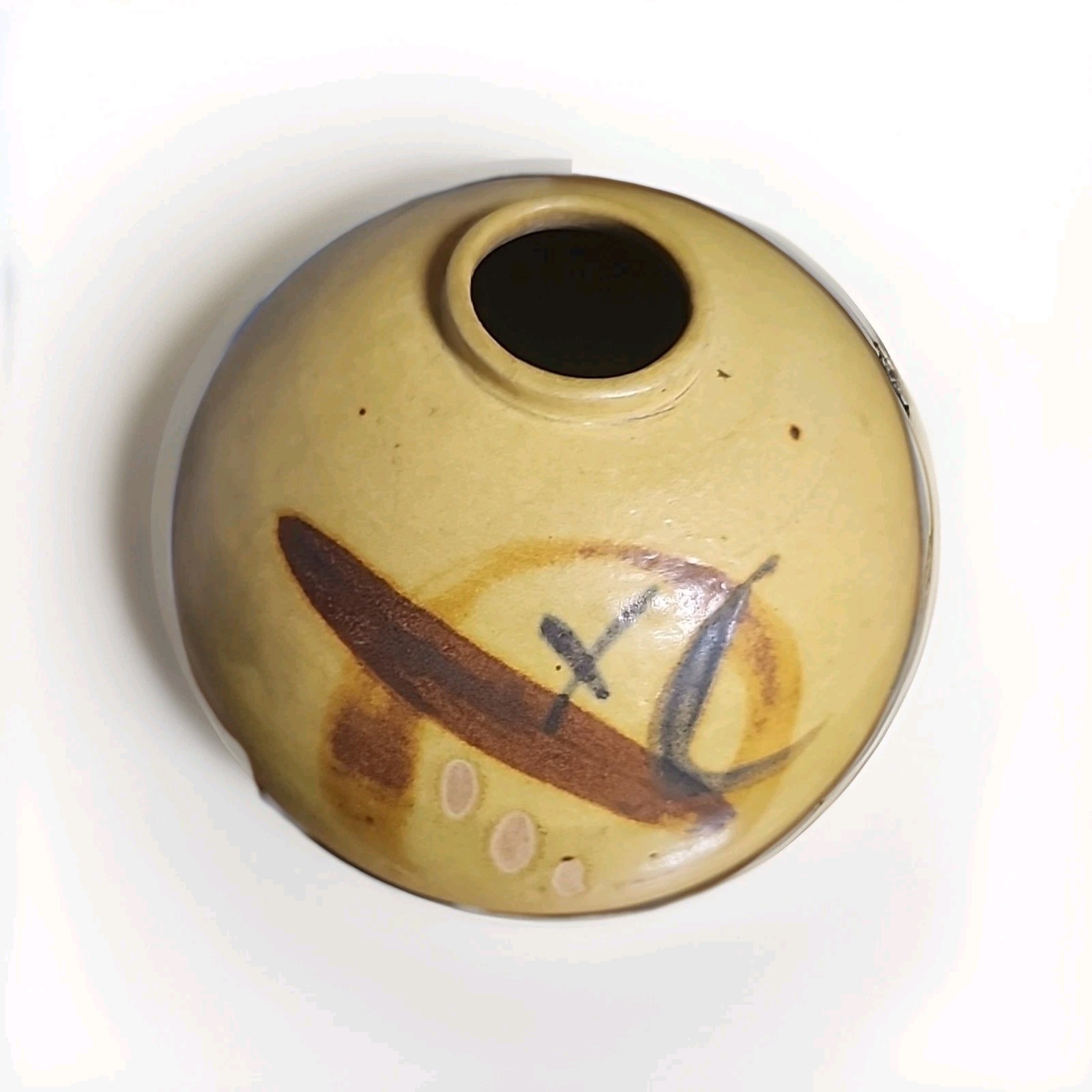 Bulbous Bud Vase Art Pottery Slip Glaze Medium Size Clay Pot Hand Thrown 4.5″ T