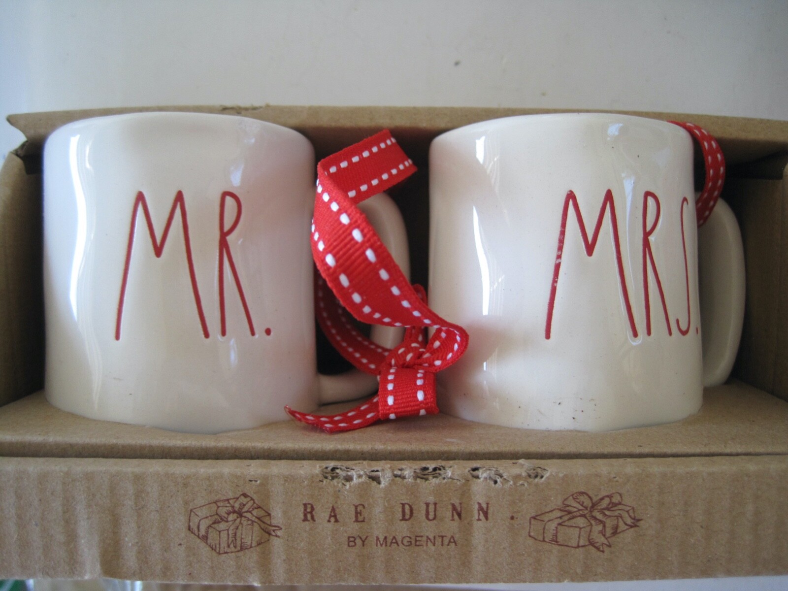 Rae Dunn MINI MUG Ceramic Ornaments Mr. Mrs. New