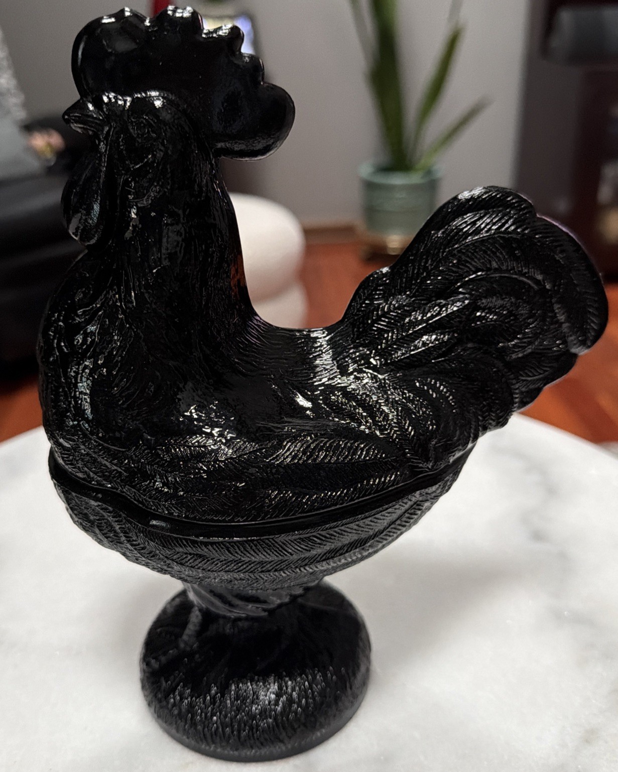 Vintage Stamped Rosso Standing Rooster Dark Amethyst