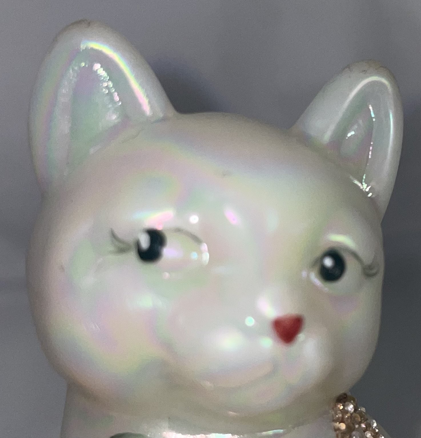 Fenton Opalescent Glass Cat Hand Painted, Signed, Floral Glitter Christmas